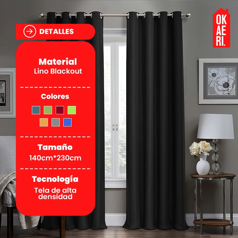 CORTINA BLACKOUT 1 PAÑO 140X230CM TEXTURA LINO AZUL - 8