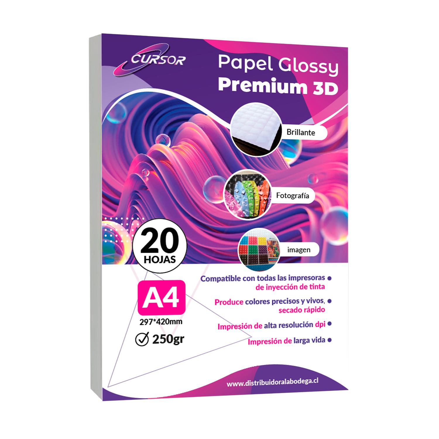 PAPEL FOTOGRAFICO GLOSSY A4 PREMIUM 3D 250GR 20H CURSOR - 1