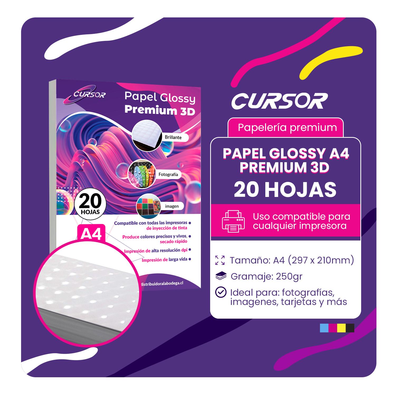 PAPEL FOTOGRAFICO GLOSSY A4 PREMIUM 3D 250GR 20H CURSOR - 2