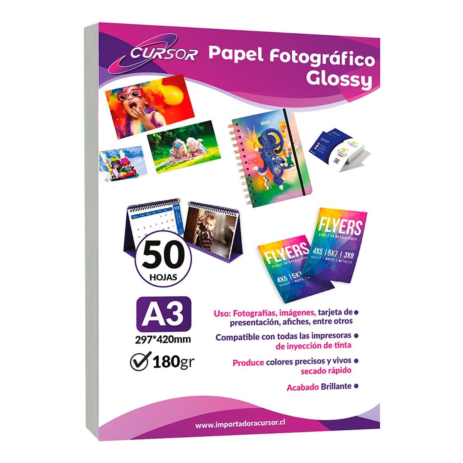 PAPEL FOTOGRAFICO GLOSSY A3 180G 50H CURSOR - 1