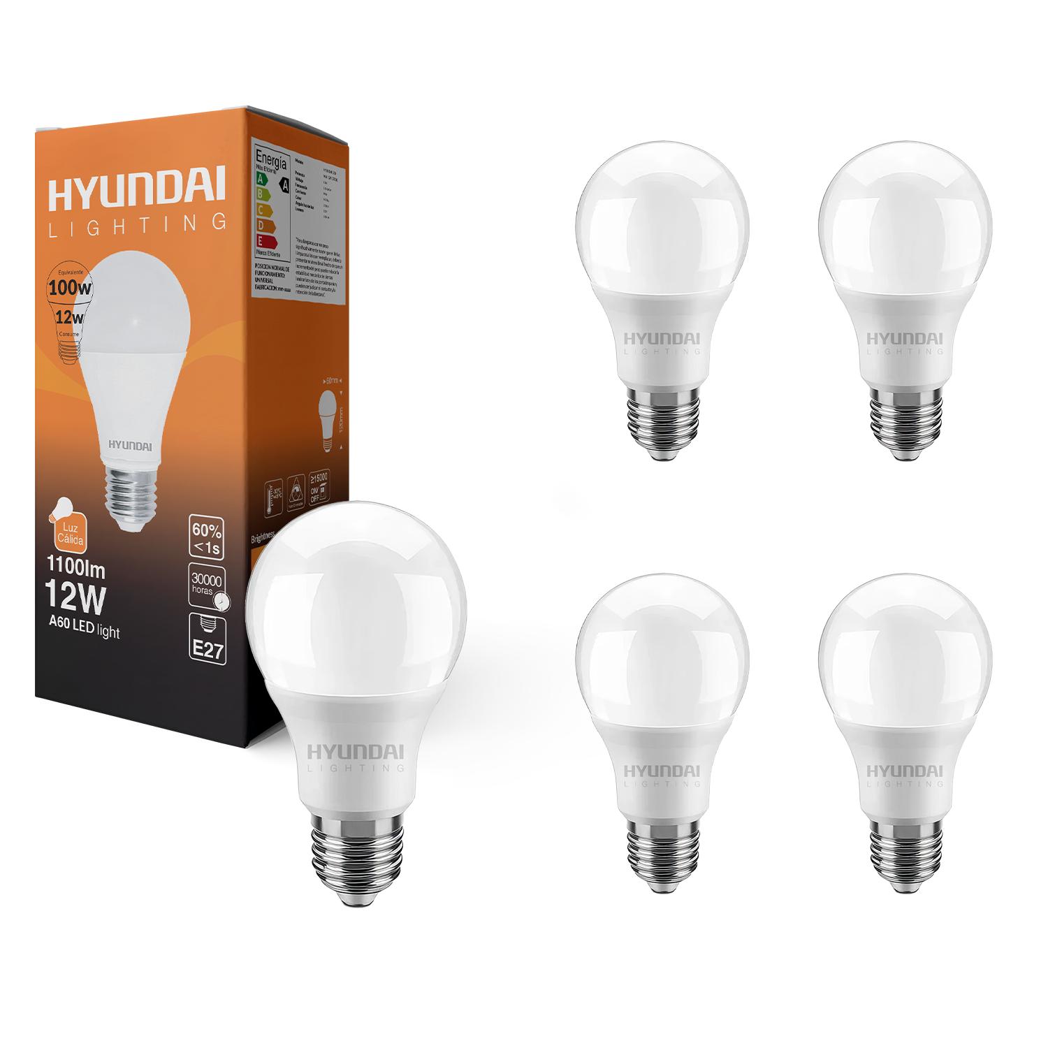 PACK 5 AMPOLLETA LED A60 E27 12W HYUNDAI AMARILLO 2700K - CALIDO - 1