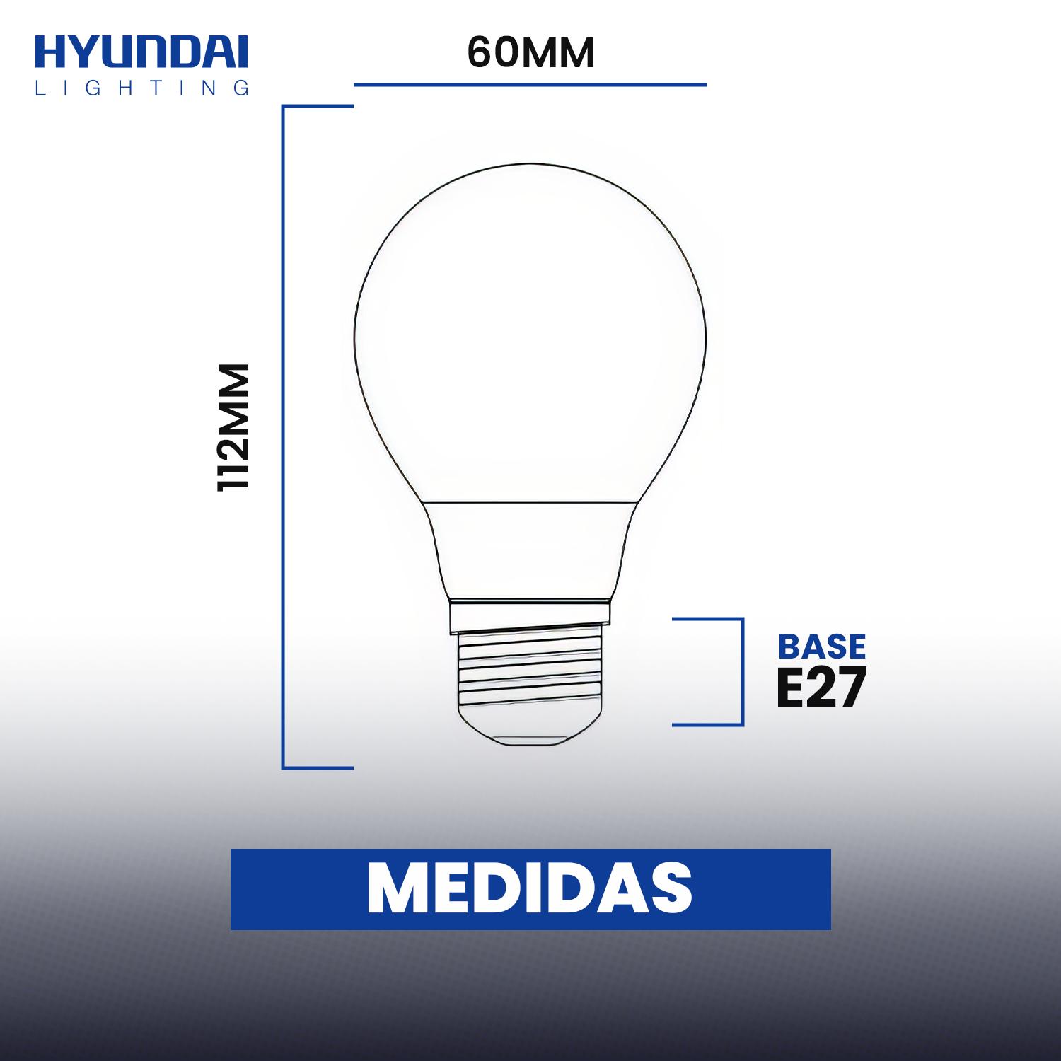 PACK 5 AMPOLLETA LED A60 E27 12W HYUNDAI AMARILLO 2700K - CALIDO - 3