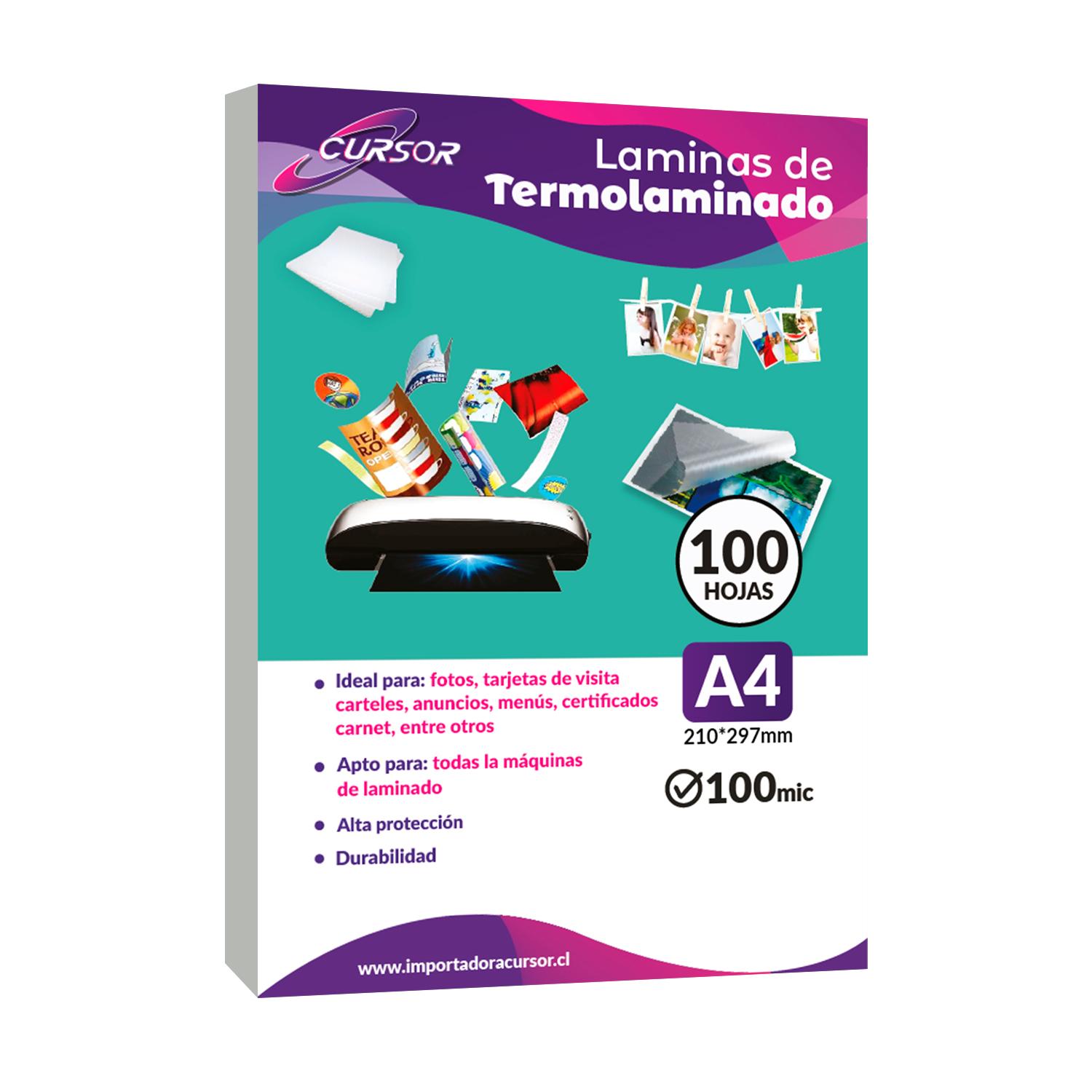 100 MICAS LAMINAS TERMOLAMINADORA TAMAÑO A4 100 MIC CURSOR BLANCO TAMAÑO A4 - 1