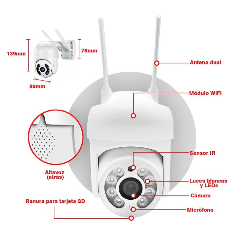 PACK X 3 CAMARA IP OKAERI WIFI EXTERIOR INALAMBRICA HD - 9