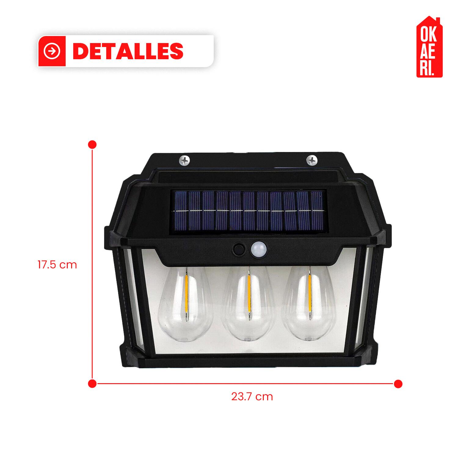 LAMPARA APLIQUE SOLAR CON SENSOR 3 FOCOS 2700K - 2