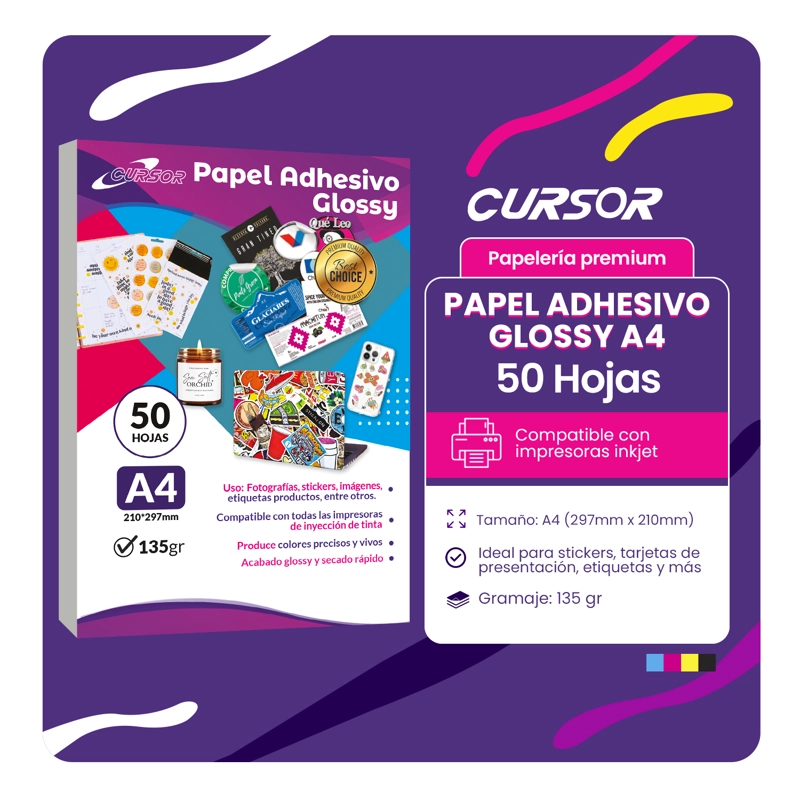 PAPEL FOTOGR ADHESIVO BRILLANTE 135GR 50HJS A4 - 2