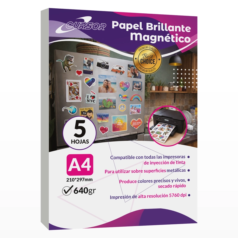 PAPEL FOTOGRAFICO GLOSSY MAGNE TICO IMANTADO 5HOJAS A4 CURSOR - 1