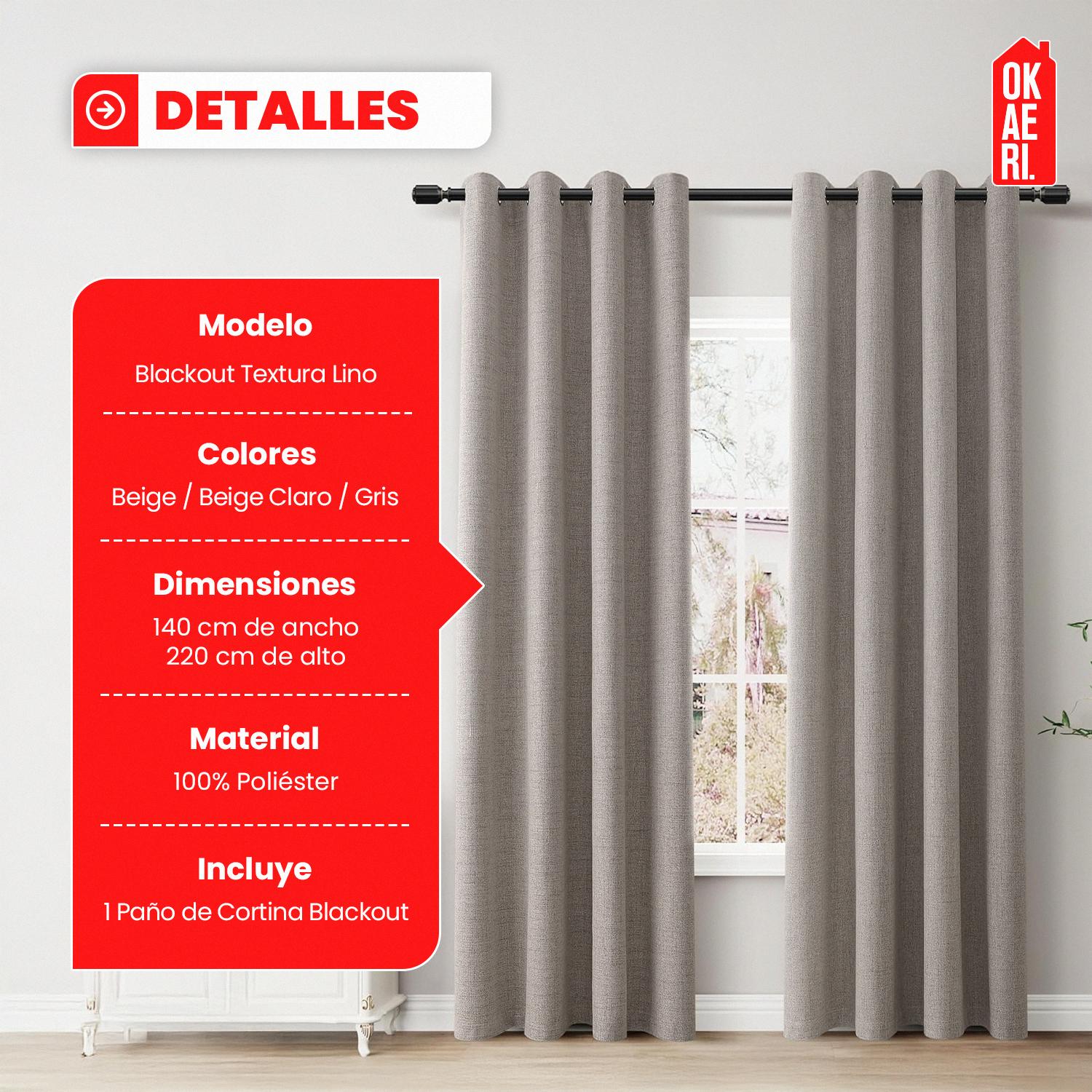 CORTINA BLACKOUT PREMIUM 1 PAÑO TEXTURA LINO SIN ENGOMADO 135X220 - 2