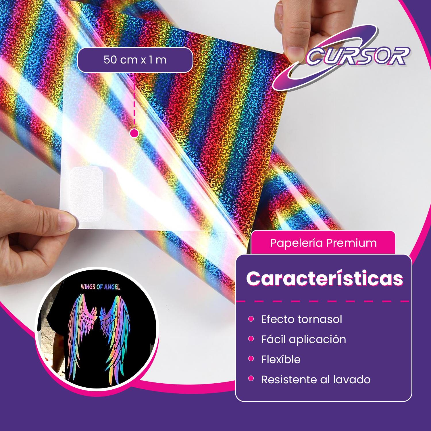 VINILO HOLOGRAFICO TEXTIL DISEÑOS 50 CM X 1 METRO CURSOR PURPURA TORNASOL Y13 - 4