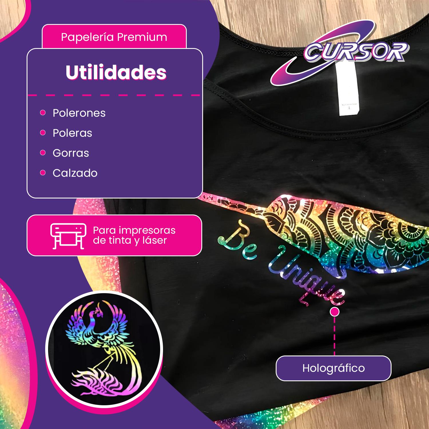 VINILO HOLOGRAFICO TEXTIL DISEÑOS 50 CM X 1 METRO CURSOR PURPURA TORNASOL Y13 - 6