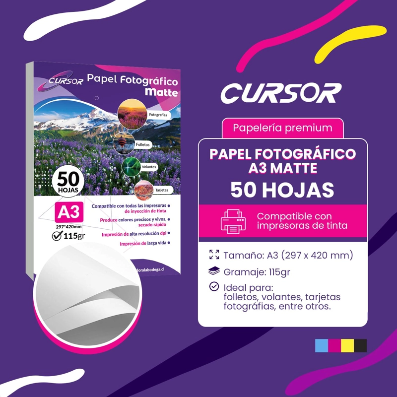 PAPEL FOTO ALTA RESOLUCION MATTE A3 115GR 50 HOJAS TAMAÑO A3 - 3