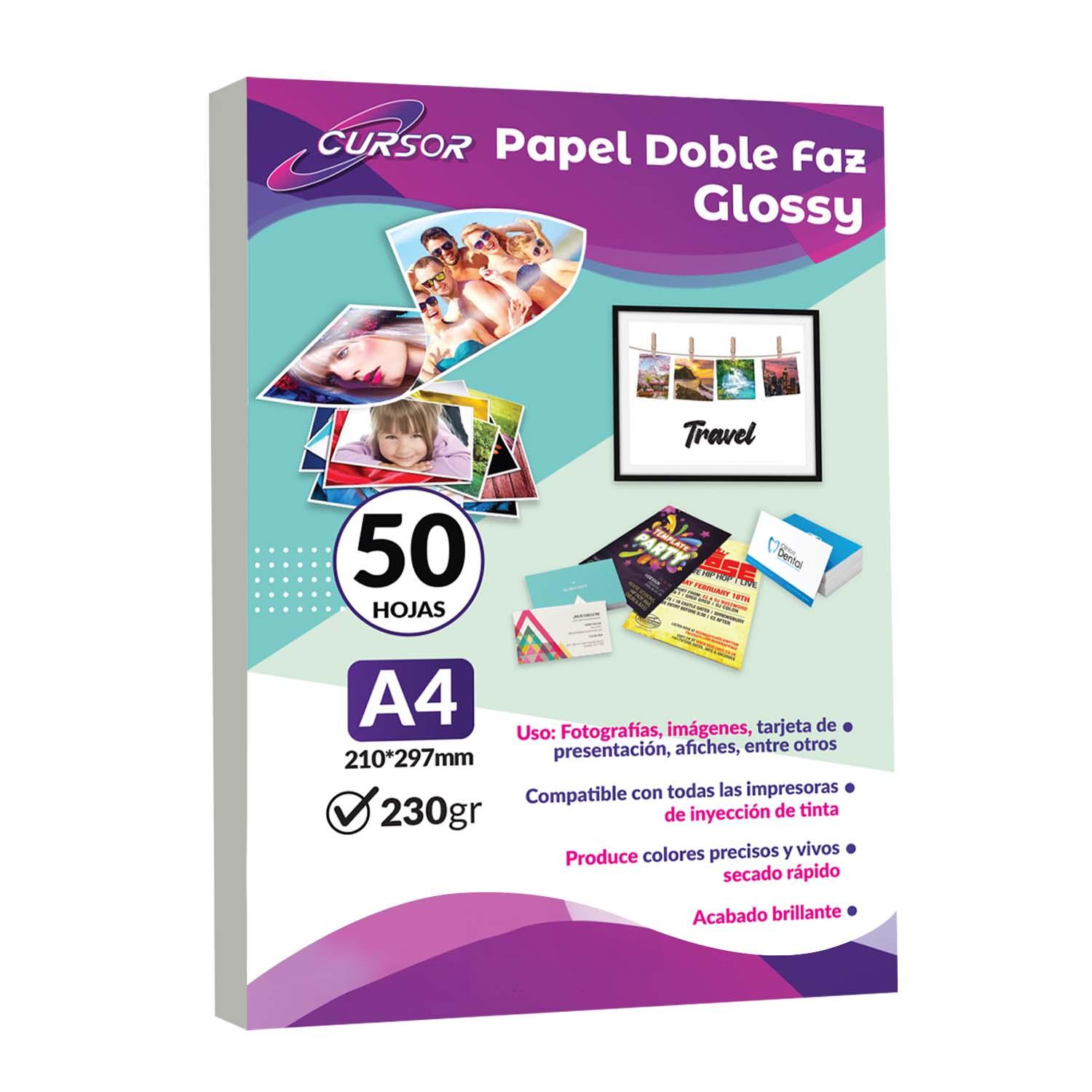 PAPEL FOTOGRAFICO DOBLE FAZ GLOSSY CURSOR A4 230 GR 50 HJS - 1