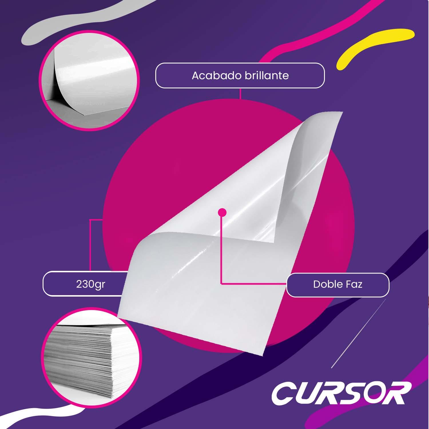 PAPEL FOTOGRAFICO DOBLE FAZ GLOSSY CURSOR A4 230 GR 50 HJS - 2