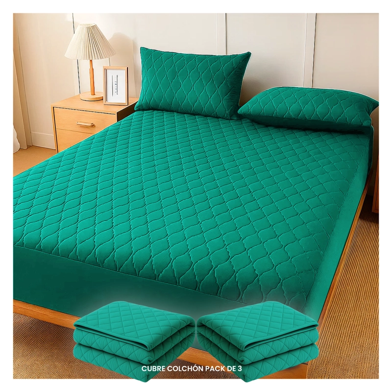 PACK 3X CUBRE COLCHON 2 PLAZAS IMPERMEABLE - 1