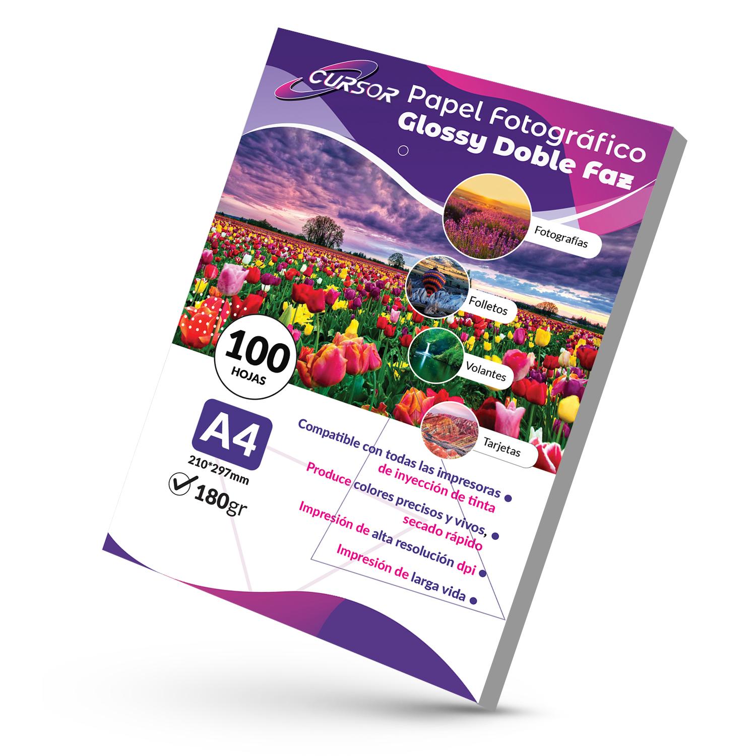 PAPEL FOTOGRAFICO DOBLE FAZ GLOSSY CURSOR A4 180 GR 100 HJS - 1