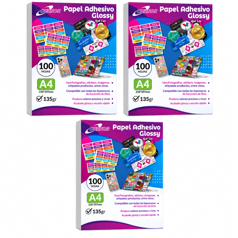 PAPEL FOTOGR ADHESIVO 135G A4 GLOSSY PACK 300 HJS - 1