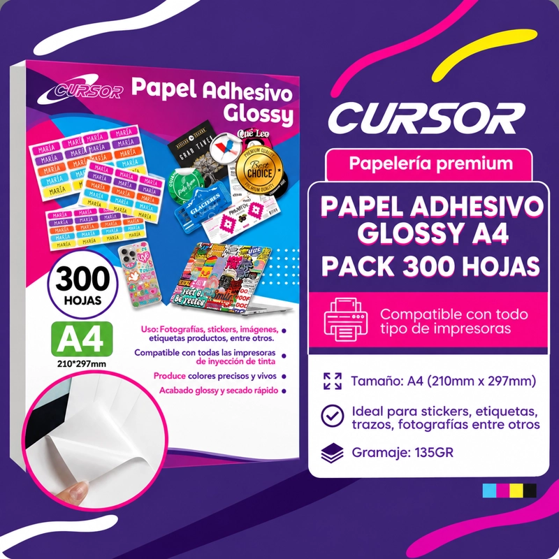 PAPEL FOTOGR ADHESIVO 135G A4 GLOSSY PACK 300 HJS - 2