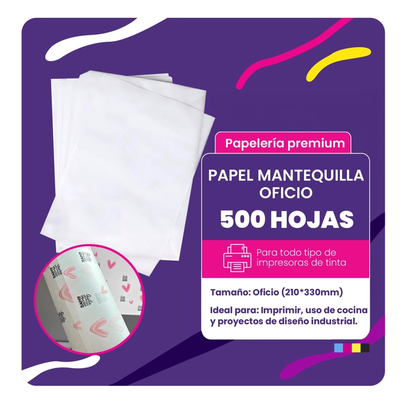 PAPEL MANTEQUILLA 500 HOJAS OFICIO IMPRIMIBLE CURSOR BLANCO 40GM - 2