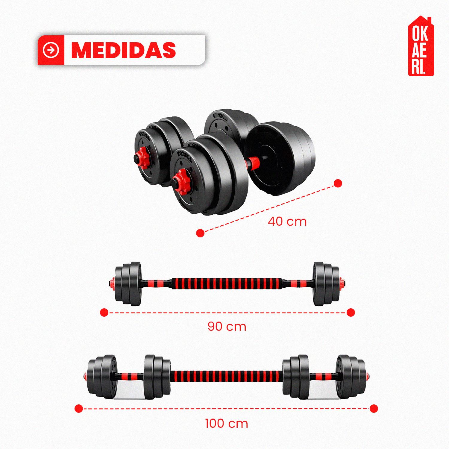 SET MANCUERNA AJUSTABLE 20KL PESA RUSA, BARRA EXTENSION MARCA OKAERI - 3