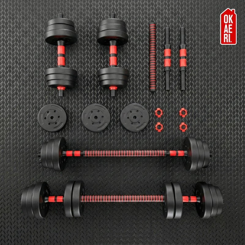 SET MANCUERNA AJUSTABLE 20KL PESA RUSA, BARRA EXTENSION MARCA OKAERI - 4