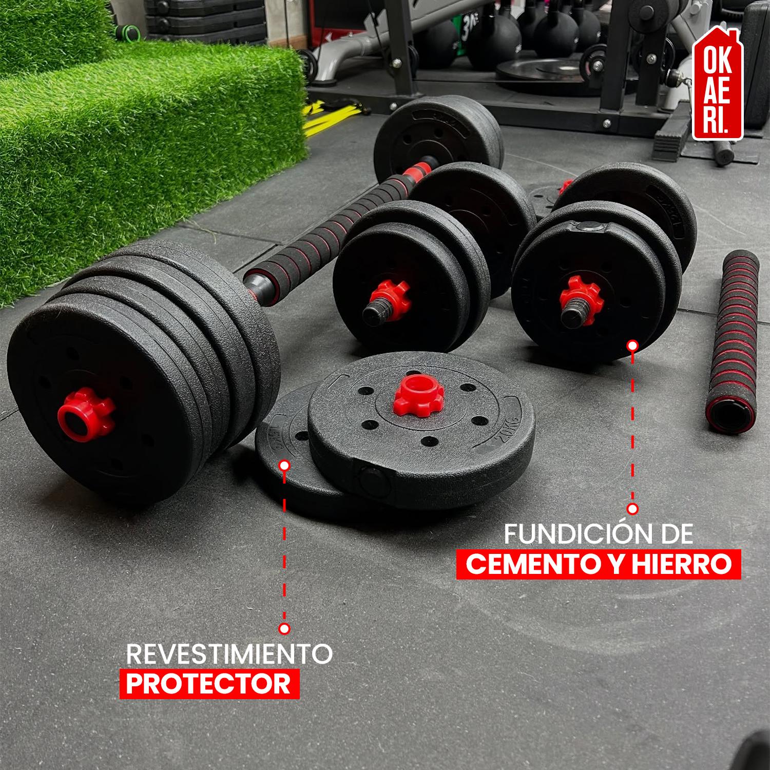 SET MANCUERNA AJUSTABLE 20KL PESA RUSA, BARRA EXTENSION MARCA OKAERI - 7
