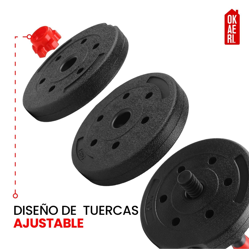 SET MANCUERNA AJUSTABLE 20KL PESA RUSA, BARRA EXTENSION MARCA OKAERI - 9