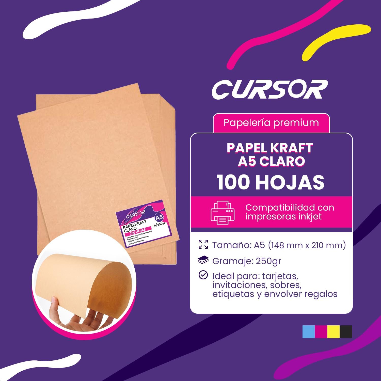 PAPEL KRAFT CLARO 250 GR 100 HOJAS A5 CURSOR - 2