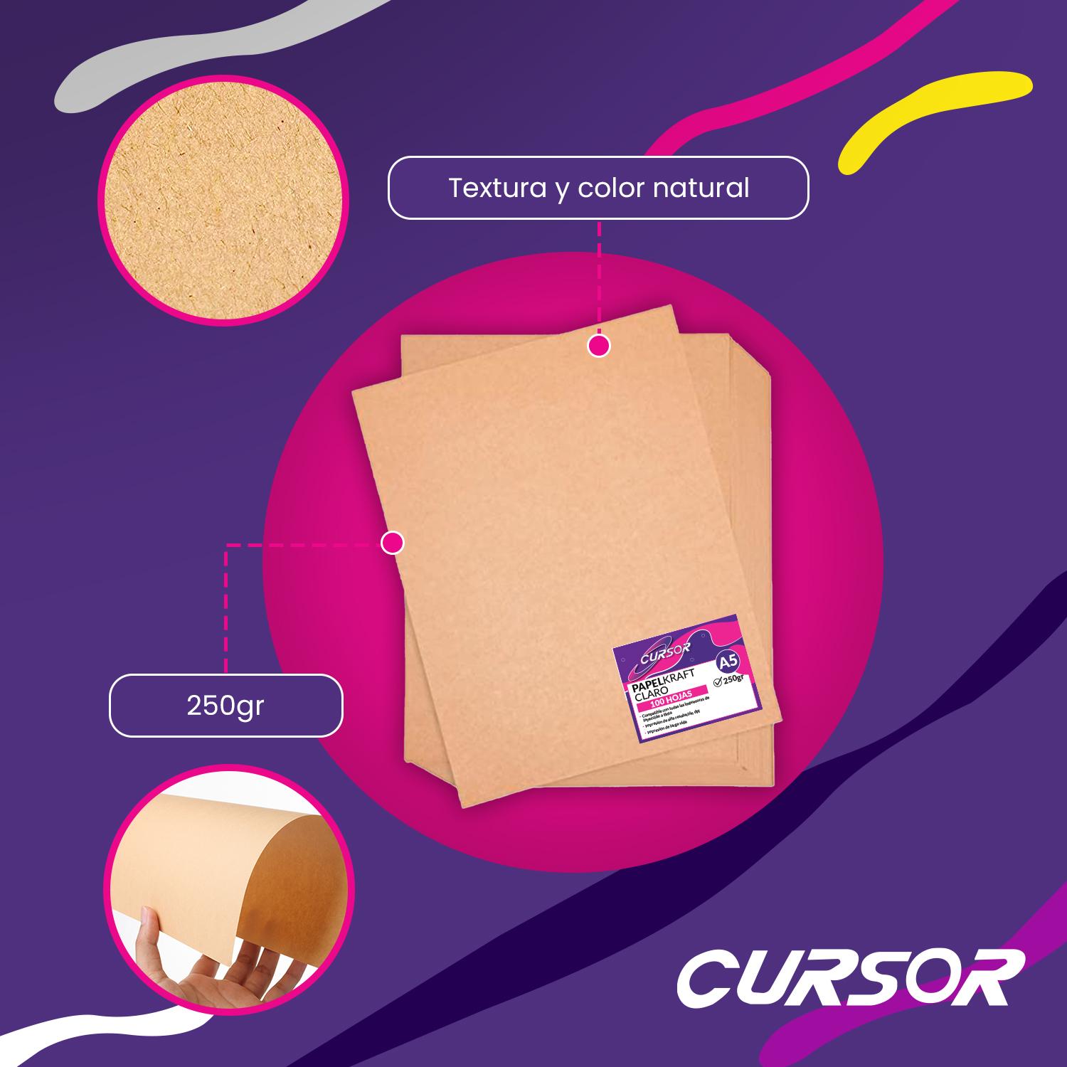 PAPEL KRAFT CLARO 250 GR 100 HOJAS A5 CURSOR - 3