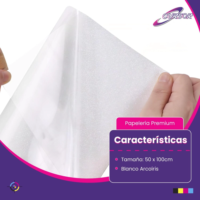 VINILO PU GLITTER BLANCO ARCOIRIS 50 CM X 1 MT BLANCO CURSOR - 2