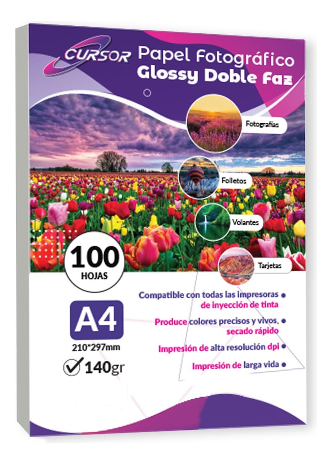 PAPEL FOTOGRAFICO DOBLE FAZ GLOSSY CURSOR A4 140 GR 100 HJS - 1