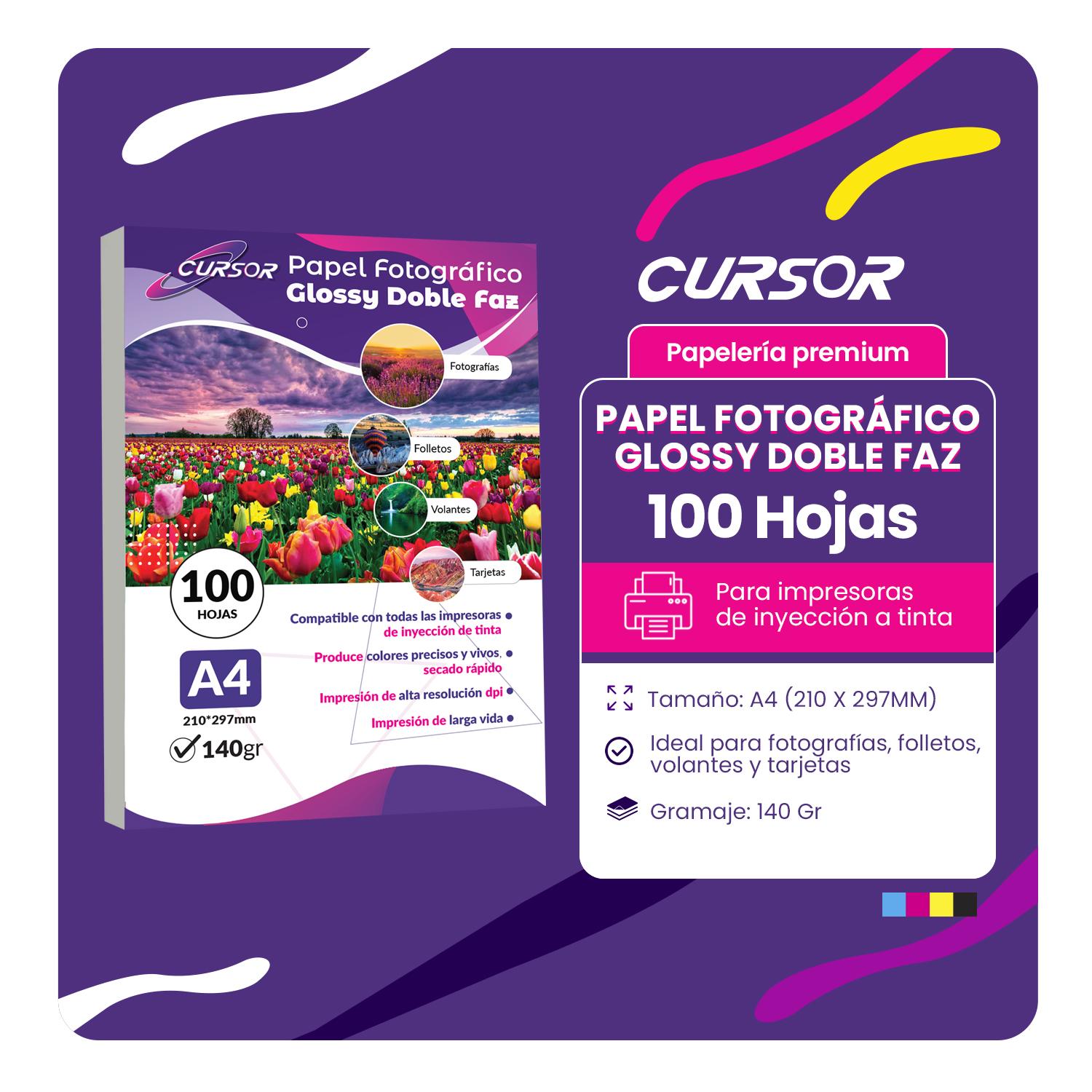 PAPEL FOTOGRAFICO DOBLE FAZ GLOSSY CURSOR A4 140 GR 100 HJS - 7
