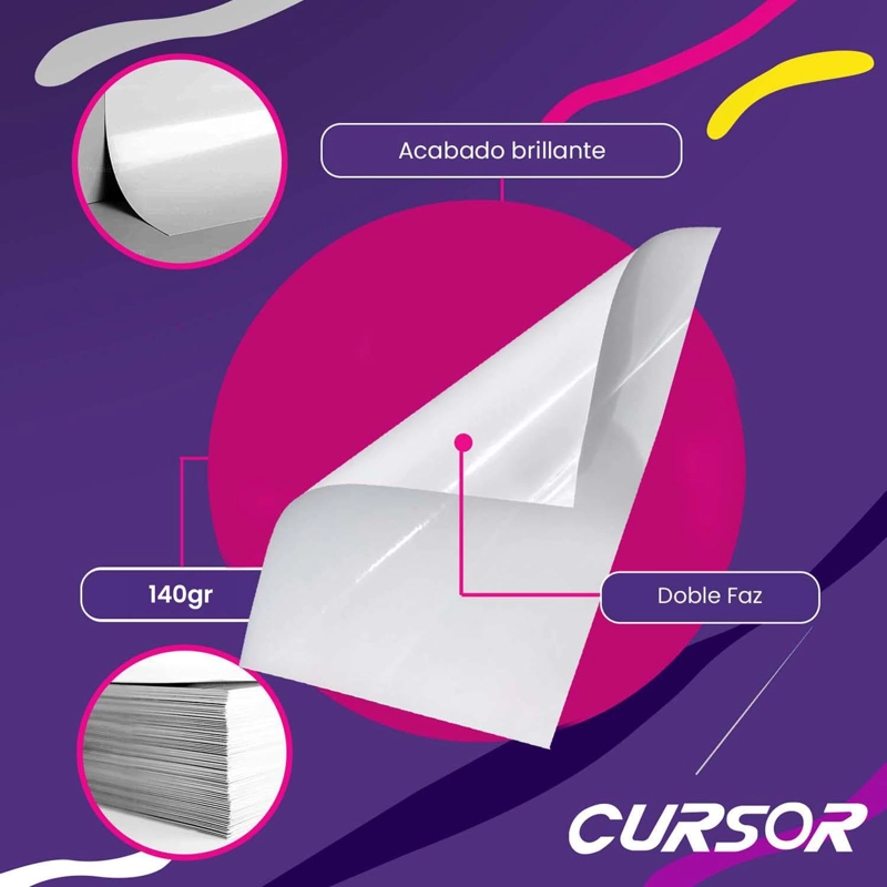 PAPEL FOTOGRAFICO DOBLE FAZ GLOSSY CURSOR A4 140 GR 100 HJS - 8