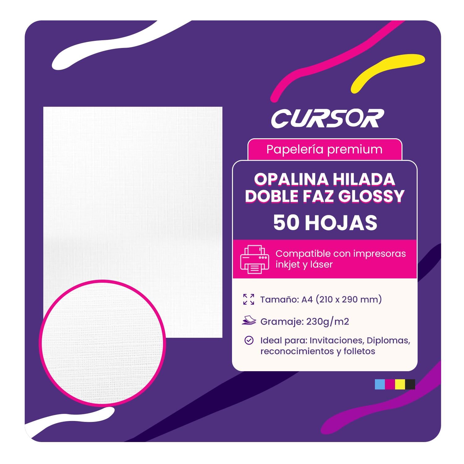 PAPEL OPALINA TEXTURA BRILLANTE DOBLE FAZ HILADA 230G 50H A4 - 2
