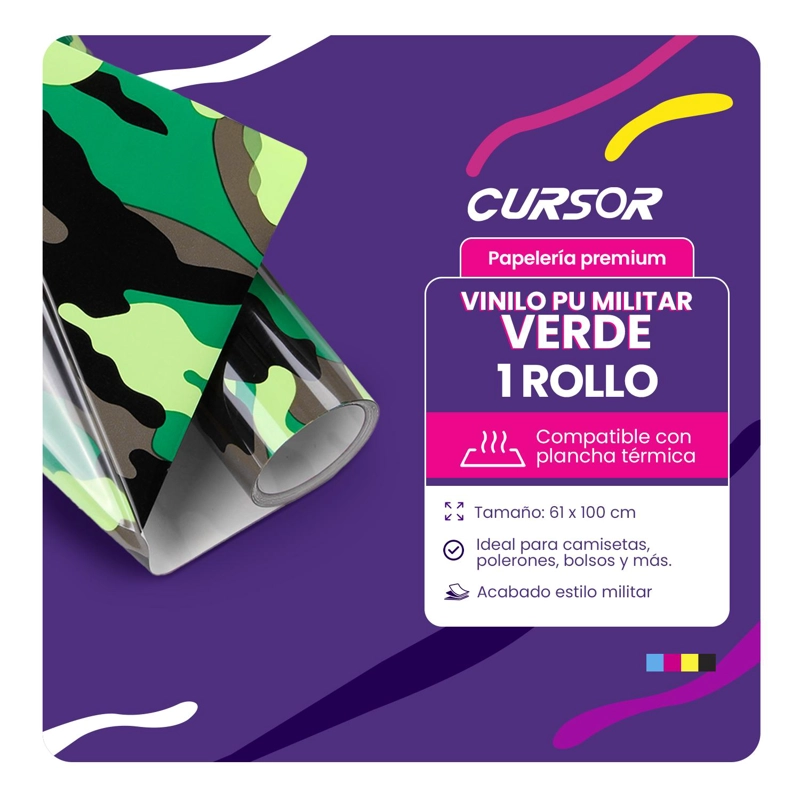 VINILO PU FLUORESCENTE DISEÑOS 1F 61 CM X 1 METRO CURSOR VERDE MILITAR - 2