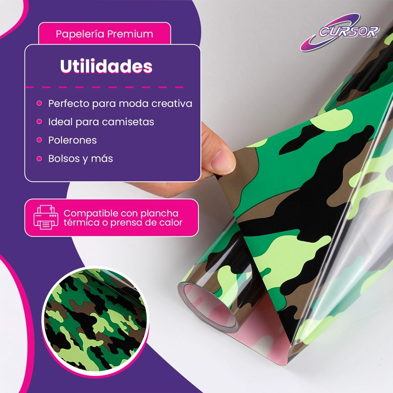 VINILO PU FLUORESCENTE DISEÑOS 1F 61 CM X 1 METRO CURSOR VERDE MILITAR - 3