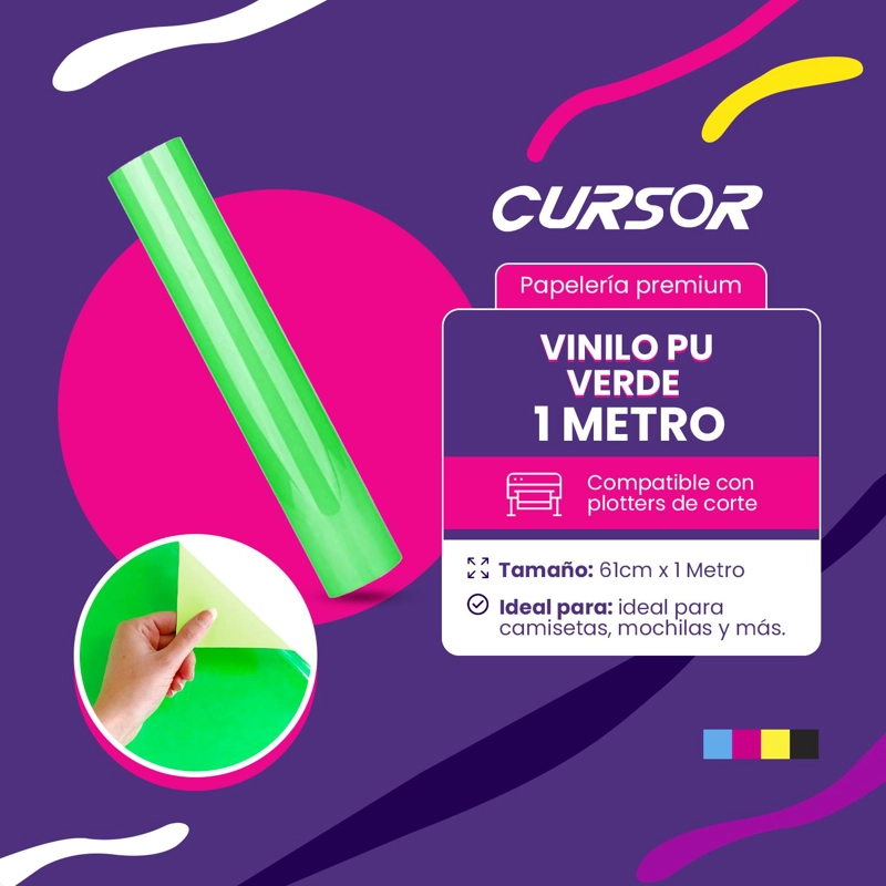 VINILO PU FLUORESCENTE DISEÑOS 1F 61 CM X 1 METRO CURSOR VERDE FLUORESCENTE - 3