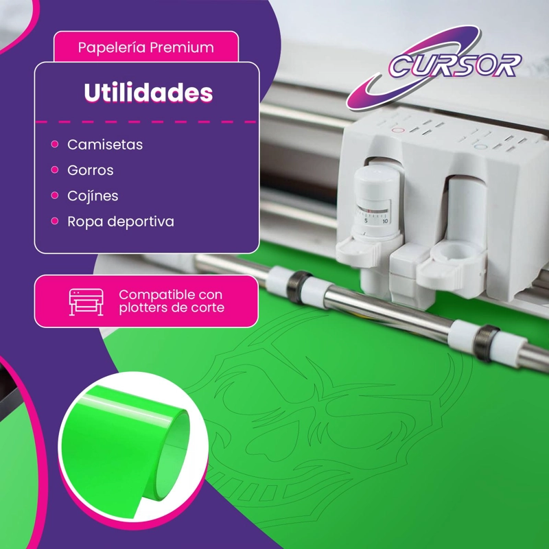 VINILO PU FLUORESCENTE DISEÑOS 1F 61 CM X 1 METRO CURSOR VERDE FLUORESCENTE - 4