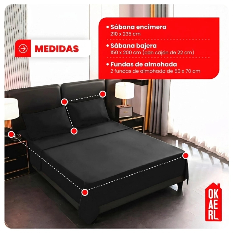 JUEGO DE SABANAS QUEEN 150X200 CM OKAERI TAMAÑO 2 PLAZAS - 3