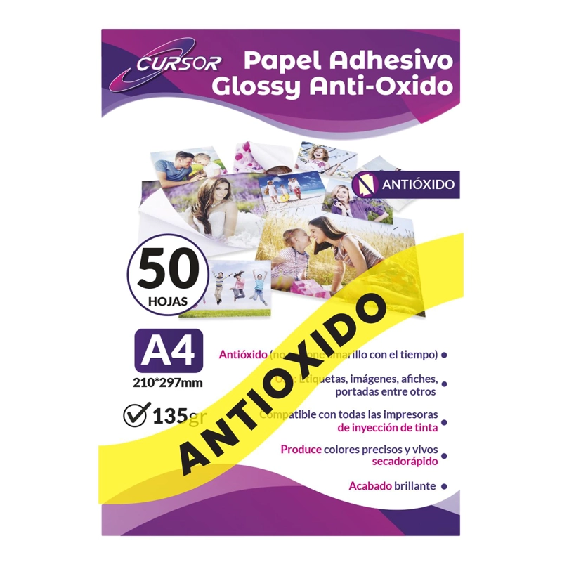 PAPEL ADHESIVO GLOSSY ANTIOXIDO A4/135G/50 HOJAS - 1