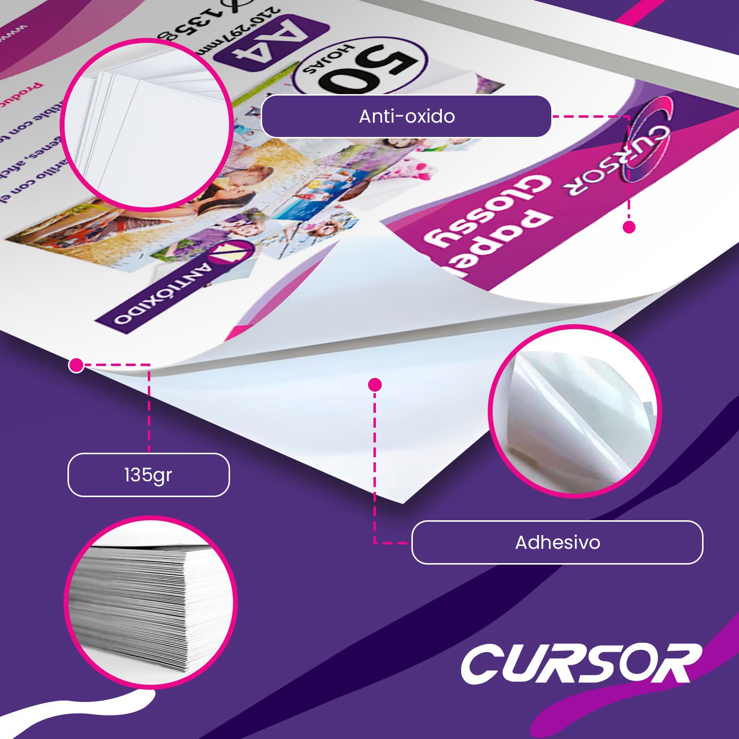 PACK 2 X GLOSSY ADHESIVO ANTIOXIDO A4 135G 50H CURSOR - 3