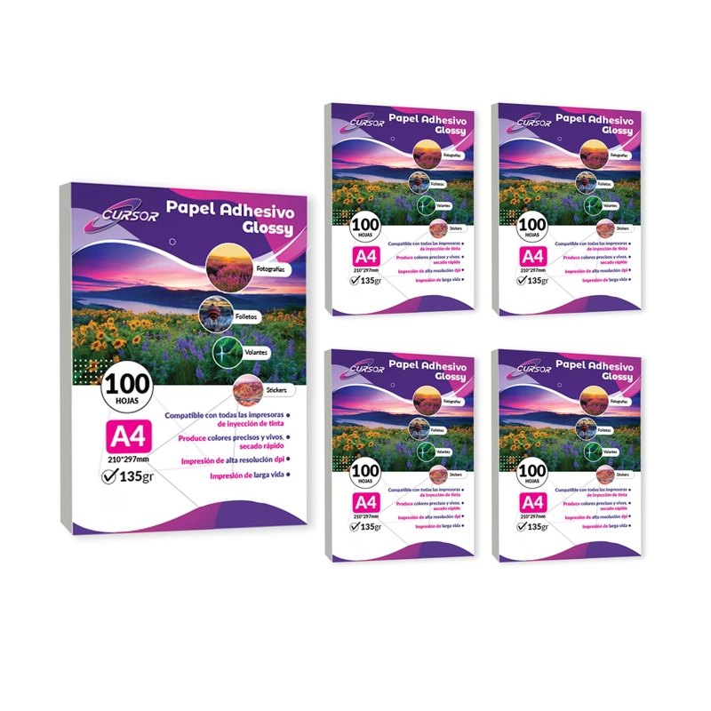 PAPEL FOTOGRAFICO ADHESIVO GLOSSY A4 135GR 500 HJS ENVIO INC - 1