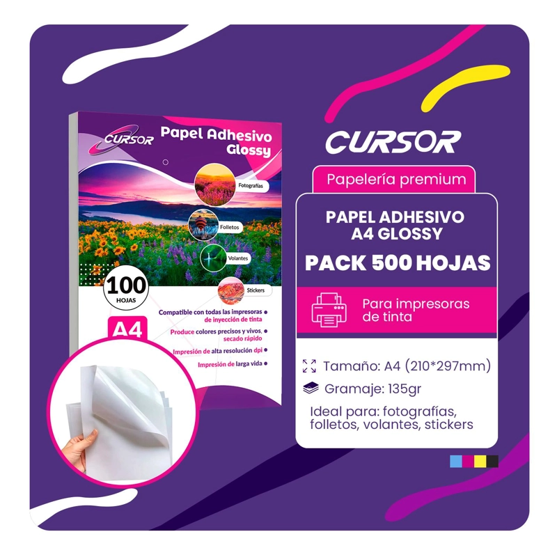 PAPEL FOTOGRAFICO ADHESIVO GLOSSY A4 135GR 500 HJS ENVIO INC - 3