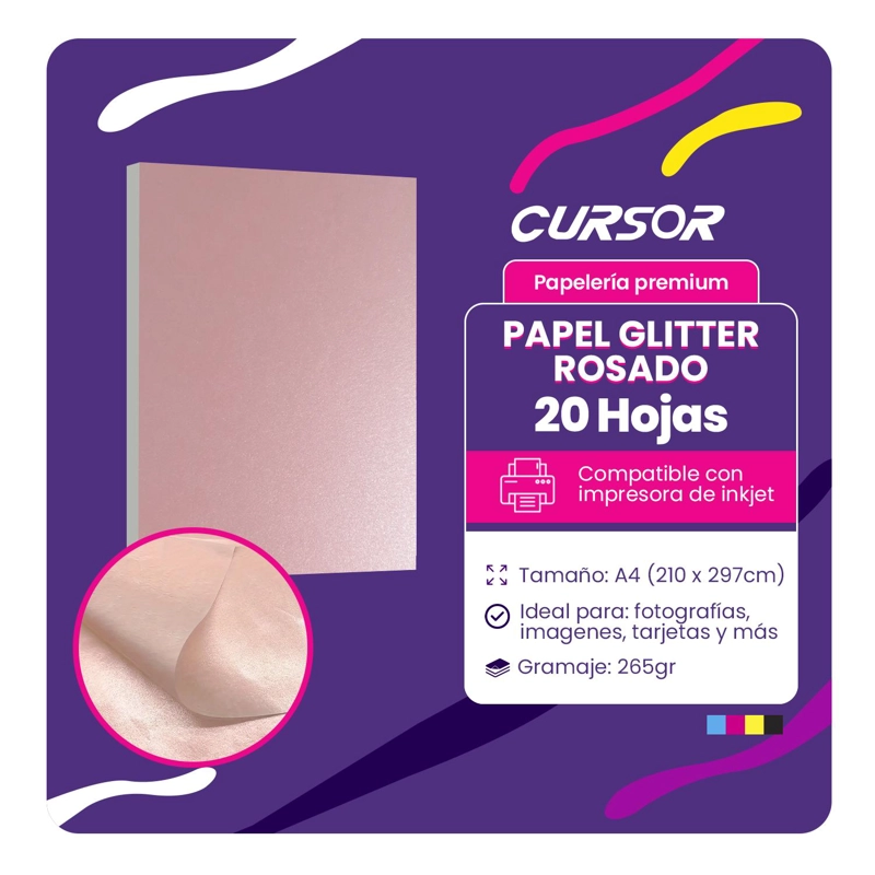 PAPEL FOTOGRAFICO GLITTER GLOSSY ROSADO 20HJS A4 - 2