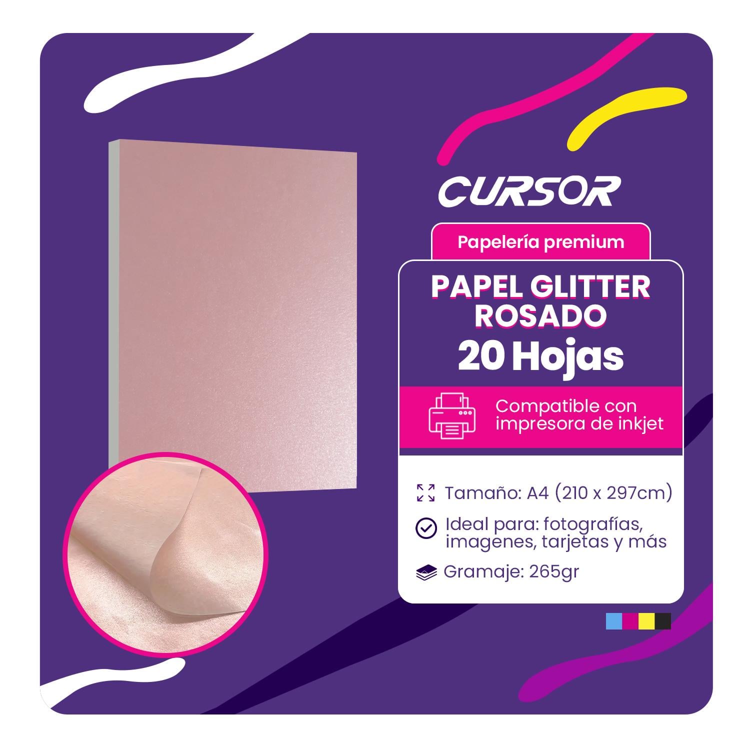 PAPEL FOTOGRAFICO GLITTER GLOSSY ROSADO 20HJS A4 - 2