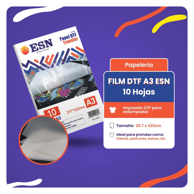 PAPEL FILM DTF A4 10 HOJAS - DIRECT TO FILM - ESN - 3