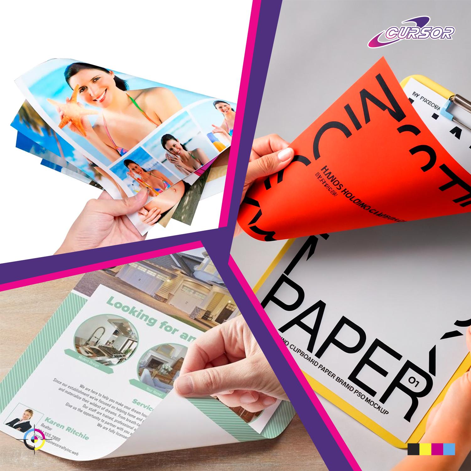 PAPEL FOTOGRAFICO BRILLO A4 DOBLE CARA 200GR FLYERS FOLLETOS 100 HOJAS CURSOR - 9