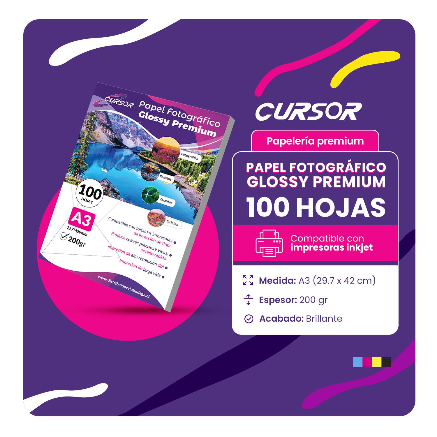 PAPEL FOTOGRAFICO GLOSSY A3 200 GR PACK 100 HOJAS CURSOR - 2