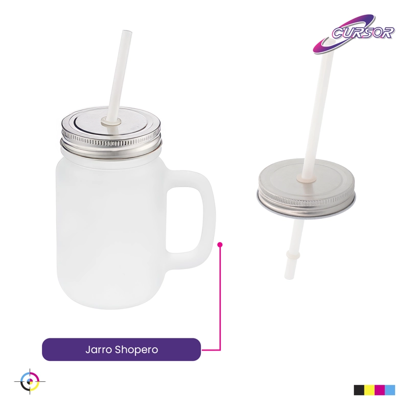 JARRO SHOPERO MASON VIDRIO CON BOMBILLA 430ML PARA SUBLIMAR - 3