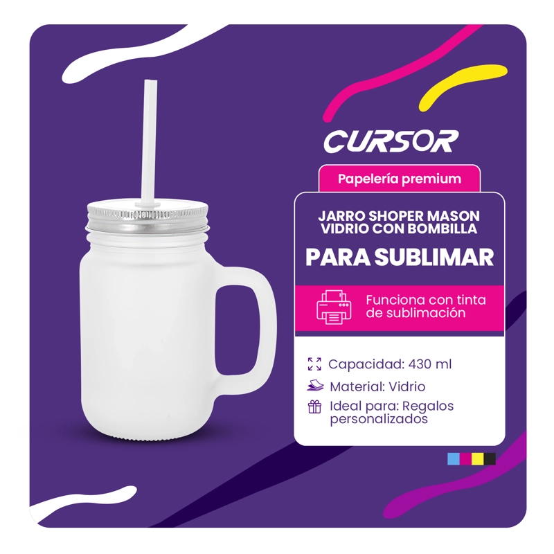JARRO SHOPERO MASON VIDRIO CON BOMBILLA 430ML PARA SUBLIMAR - 4
