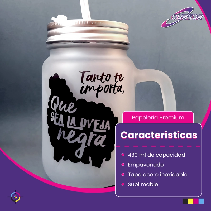 JARRO SHOPERO MASON VIDRIO CON BOMBILLA 430ML PARA SUBLIMAR - 5